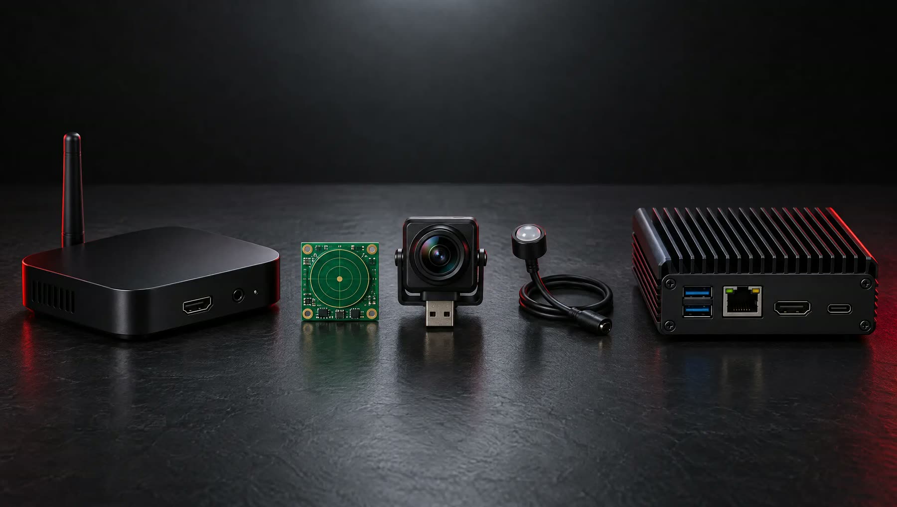 Player box, radar module, camera, light sensor and edge computer